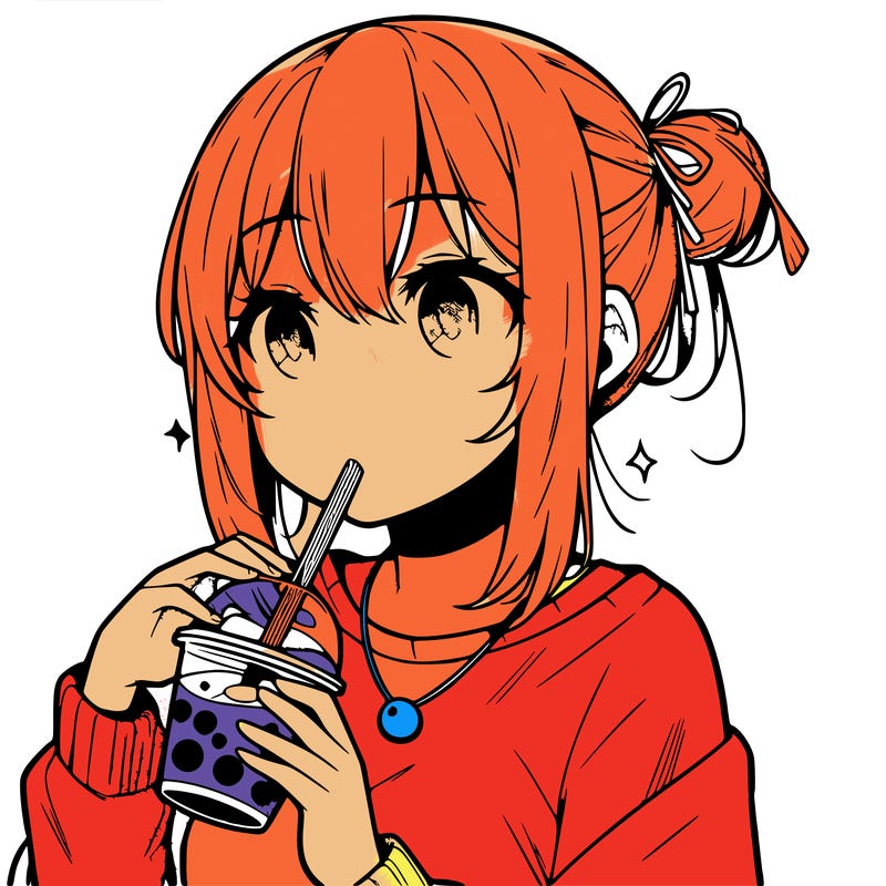 manga character drinking boba