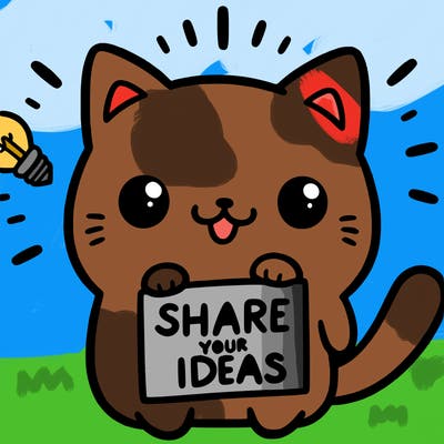 a cute cat saying share your ideas