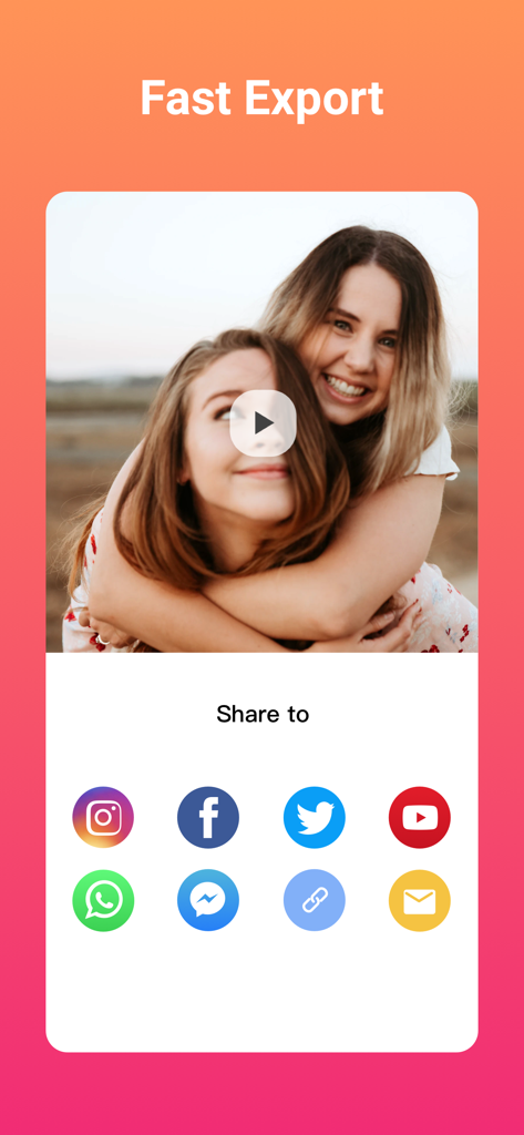 Slideshow Maker (SlidePlus) - SlidePlus app interface showing fast export and social media sharing options including Instagram and Facebook