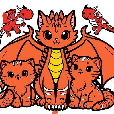kitties with a dragon