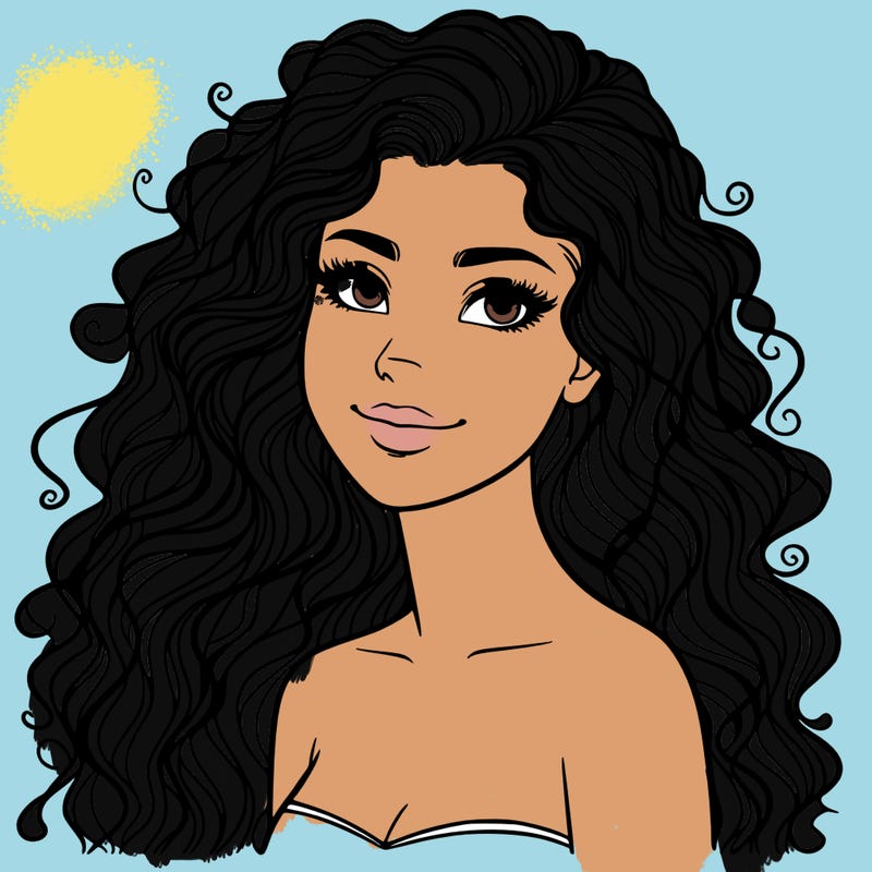 woman with curly  long hair realistic