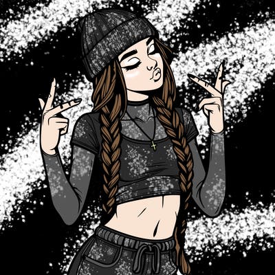 realistic teenage girl with braids and a beanie and crop top doing 🫶🏼