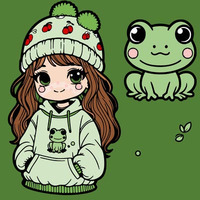 girl with froggy sweatshirt and beanie