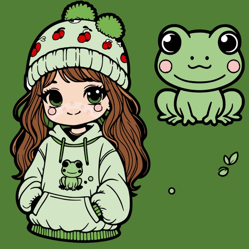 girl with froggy sweatshirt and beanie