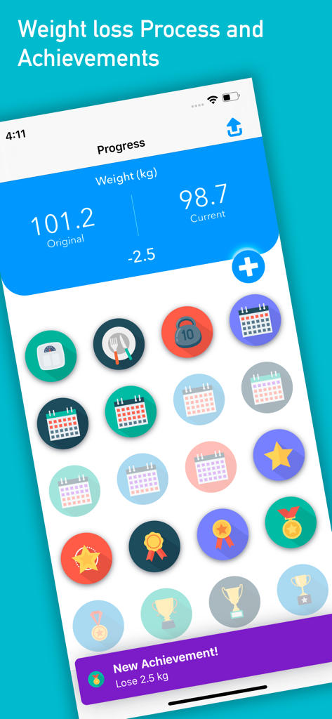 La pantalla de Progreso de la aplicación de pérdida de peso Roman que muestra datos de seguimiento de peso e insignias de logros desbloqueados.