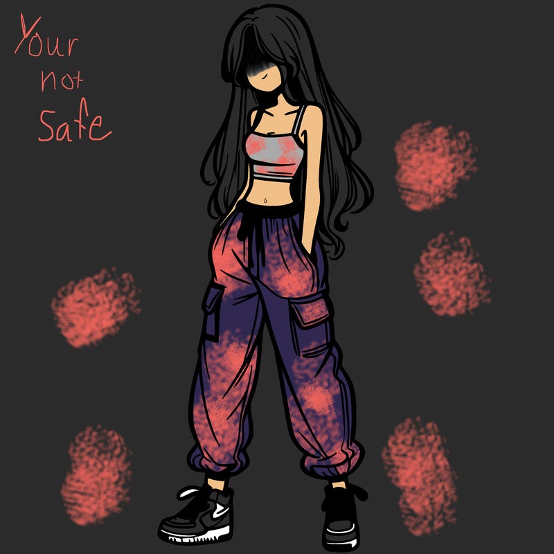 girl in baggy pants crop top and long hair
