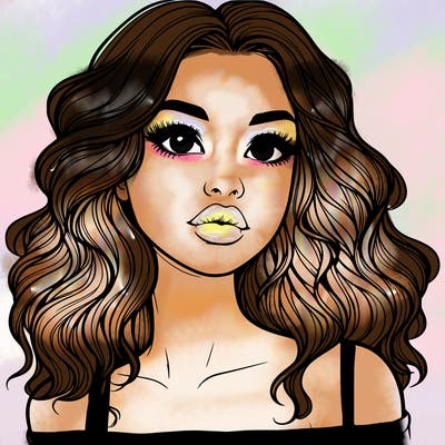 realistic girl with wavy hair and lips