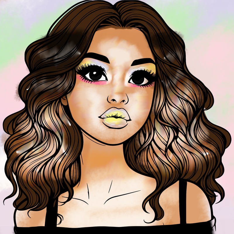 realistic girl with wavy hair and lips