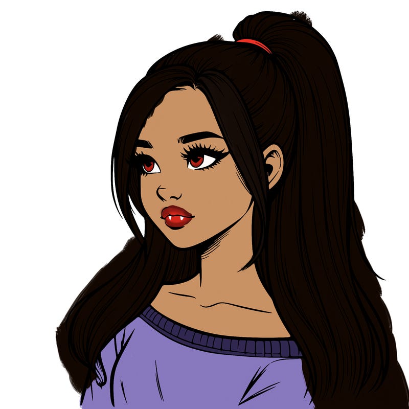 realistic girl with a high ponytail