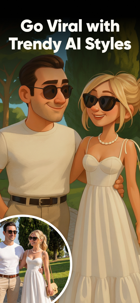 AI Photos - AI Photo Generator - A couple transformed into a trendy cartoon style using an AI photo generator