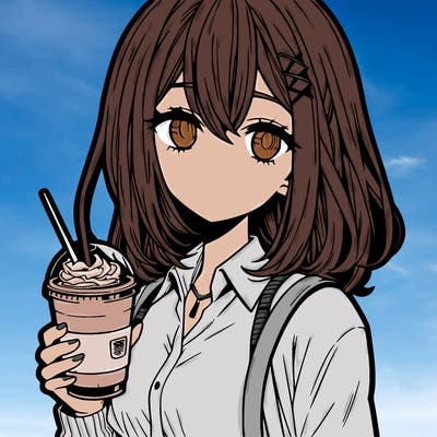 manga character female with starbucks
