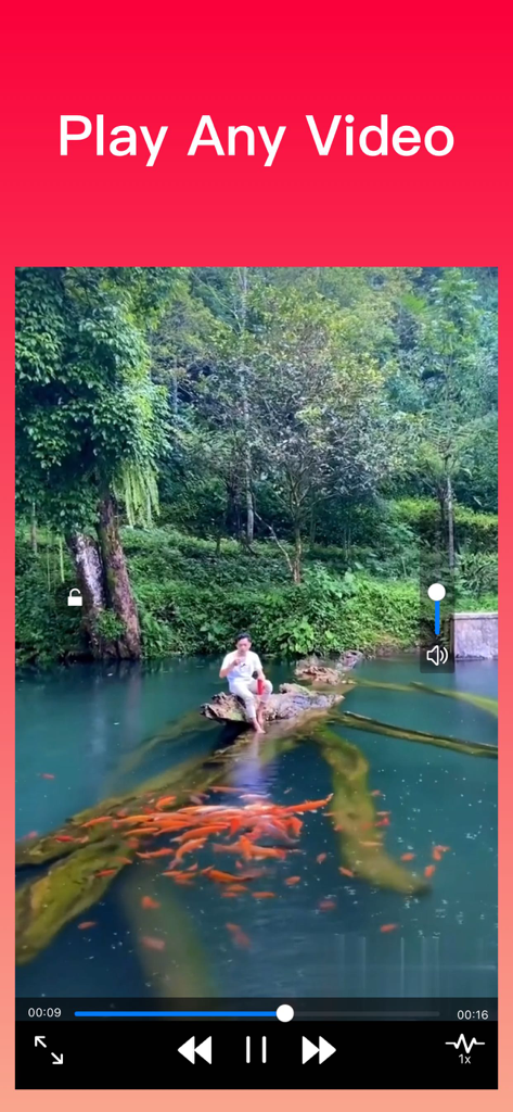 Video player screen in the Video Converter app with Play Any Video text.