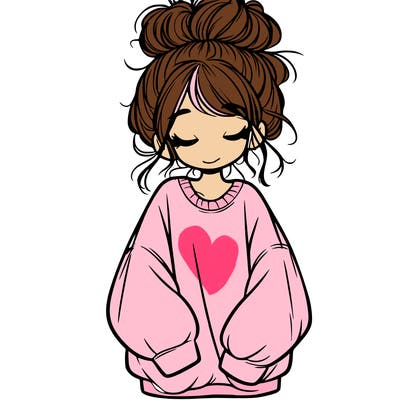 girl with baggy sweatshirt and messy bun