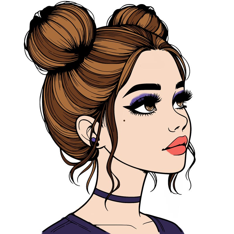 realistic girl with buns on the top of her head