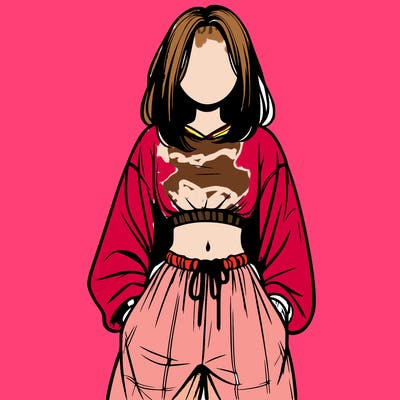 realistic girl faceless with baggy pants and a crop top