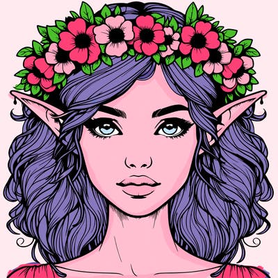 realistic female elf with flower crown
