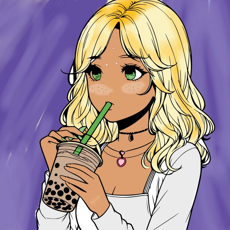 realistic girl drinking boba tea