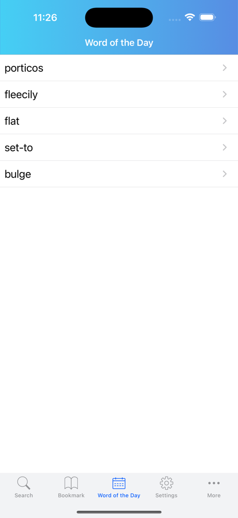 Ultimate Lac Viet Dictionary - 궁극의 락 비엣 사전 앱의 오늘의 단어 화면, 어휘 목록 표시