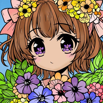 anime girl with flowers
