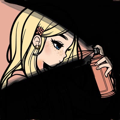 a realistic girl spray painting