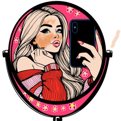 realistic girl taking mirror selfie beautiful