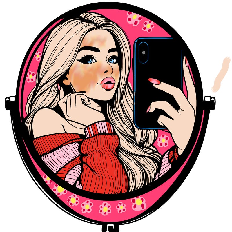 realistic girl taking mirror selfie beautiful