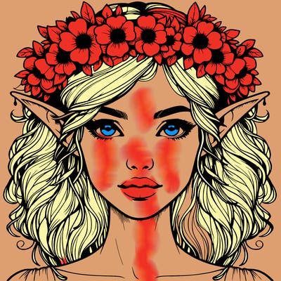 realistic female elf with flower crown