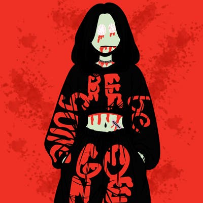 realistic girl faceless with baggy pants and a crop top