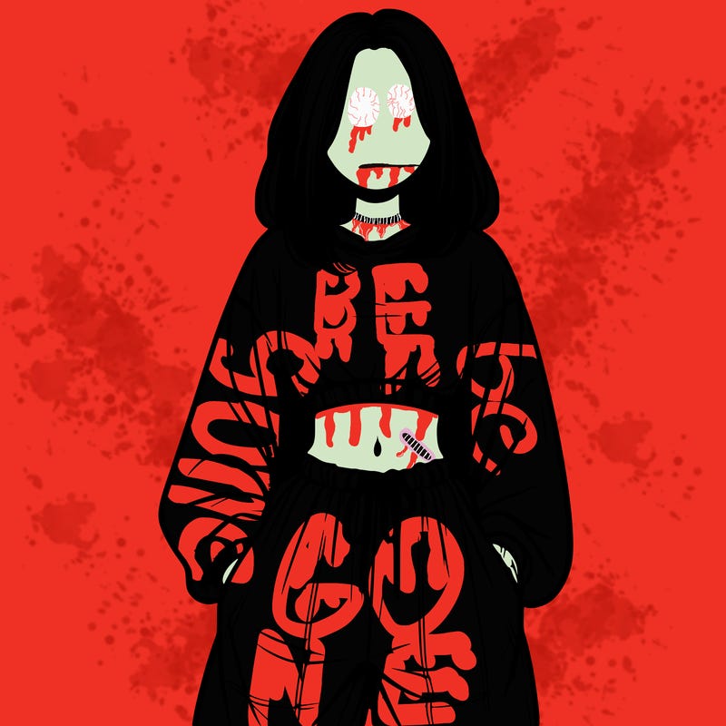 realistic girl faceless with baggy pants and a crop top