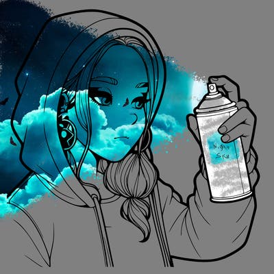 a realistic girl, spray painting