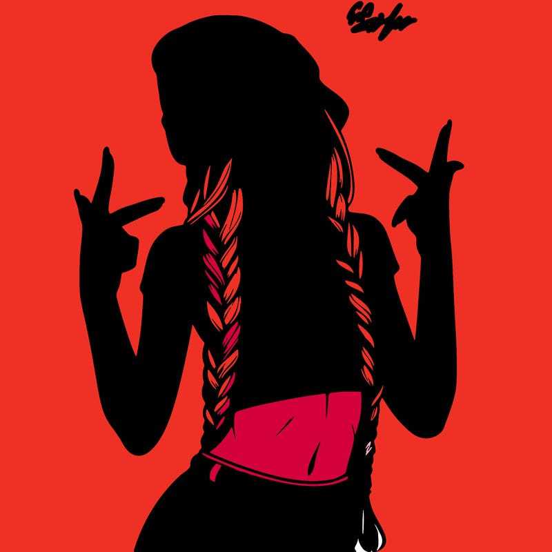 realistic teenage girl with braids and a beanie and crop top doing 🫶🏼