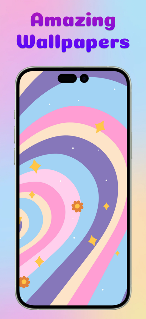 Preppy Wallpaper - Aesthetic - Pantalla de iPhone mostrando un lindo fondo de pantalla estético preppy con patrones de arcoíris pastel y estrellas