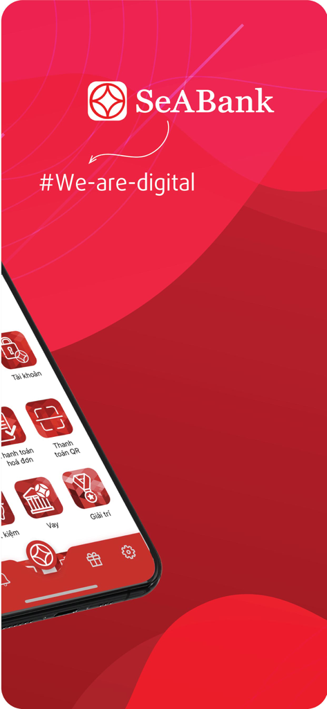 SeAMobile - Interface do aplicativo de banco digital SeAMobile mostrando o logotipo do SeABank e ícones de serviço