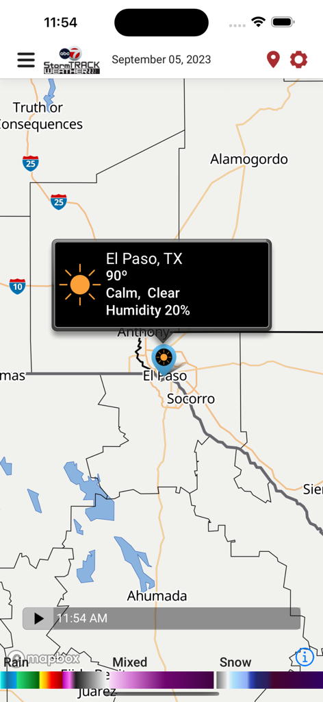 ABC-7 KVIA Weather & Traffic - ABC7 KVIA weather app showing current temperature and clear skies in El Paso Texas