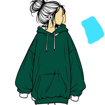 realistic girl with a oversized sweatshirt on and a bun
