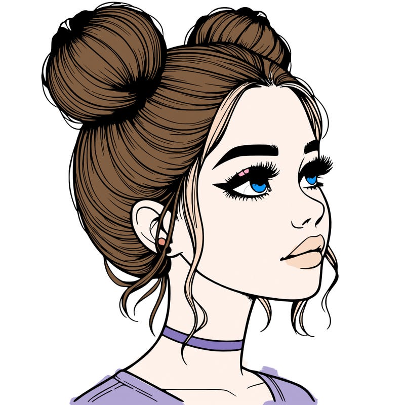 realistic girl with buns on the top of her head