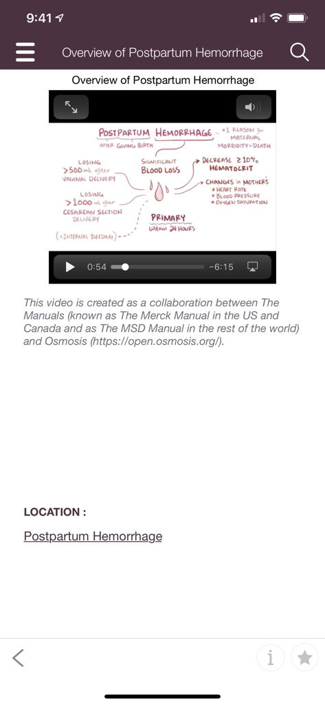 MSD Manual Guide to Obstetrics - Educational video overview of postpartum hemorrhage in the MSD Manual Guide to Obstetrics app