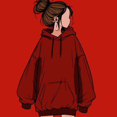 realistic girl with a oversized sweatshirt on and a bun