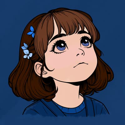 realistic girl looking up