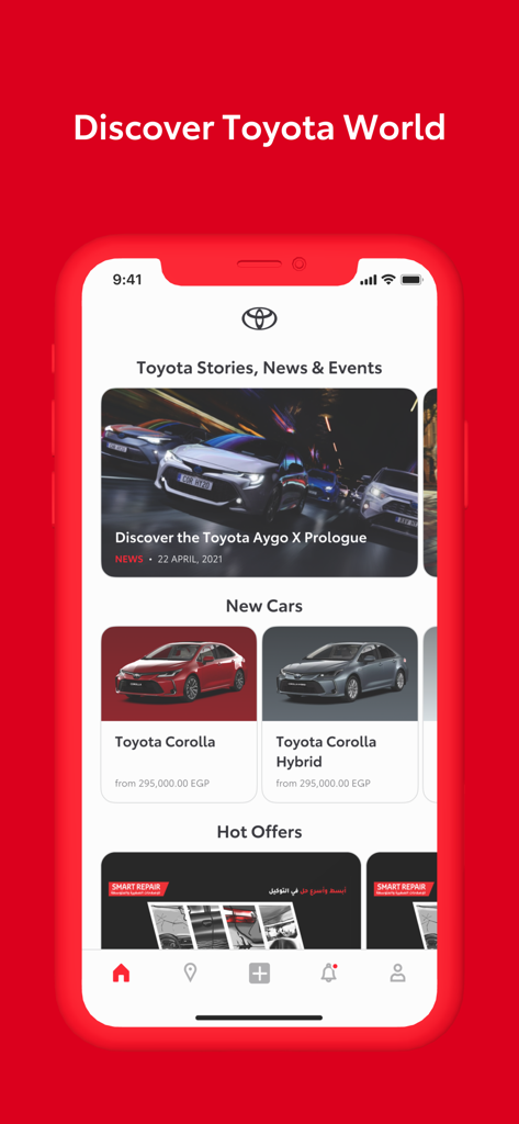 My Toyota EG - My Toyota EG app home screen showing news new car models and special offers