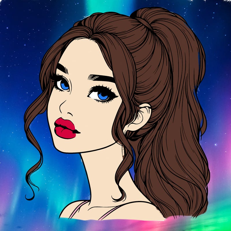 realistic girl with a ponytail on her hair and lips