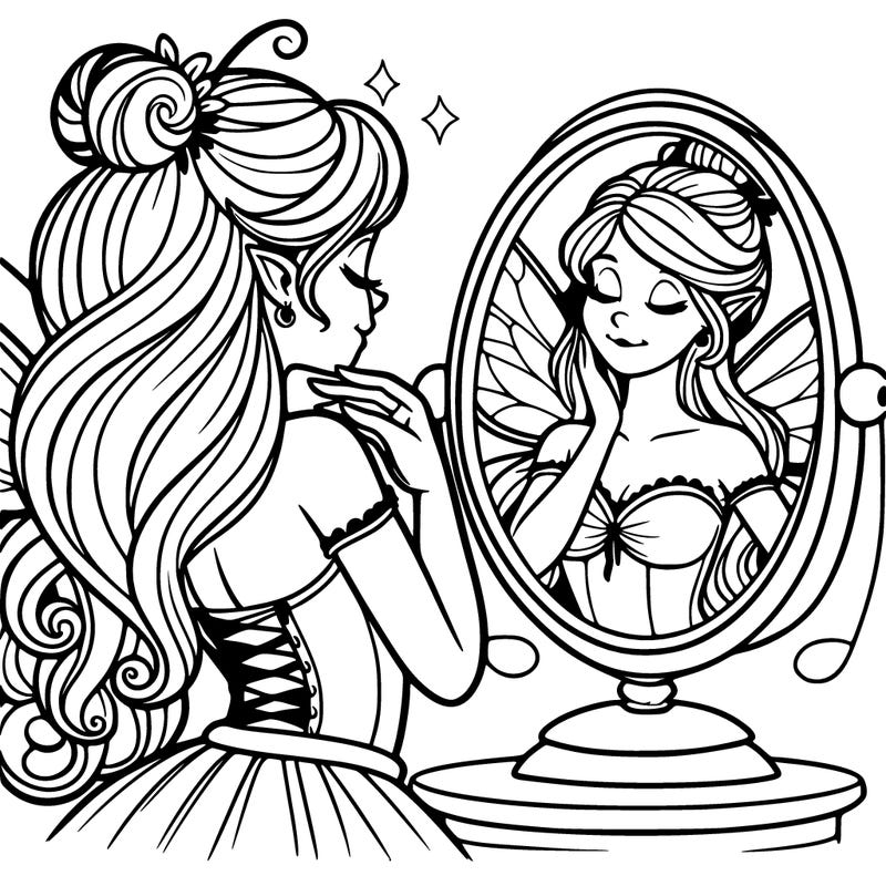 beautiful fairy checks herself in mirror