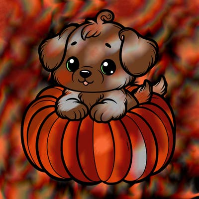 cute little puppy in a pumpkin