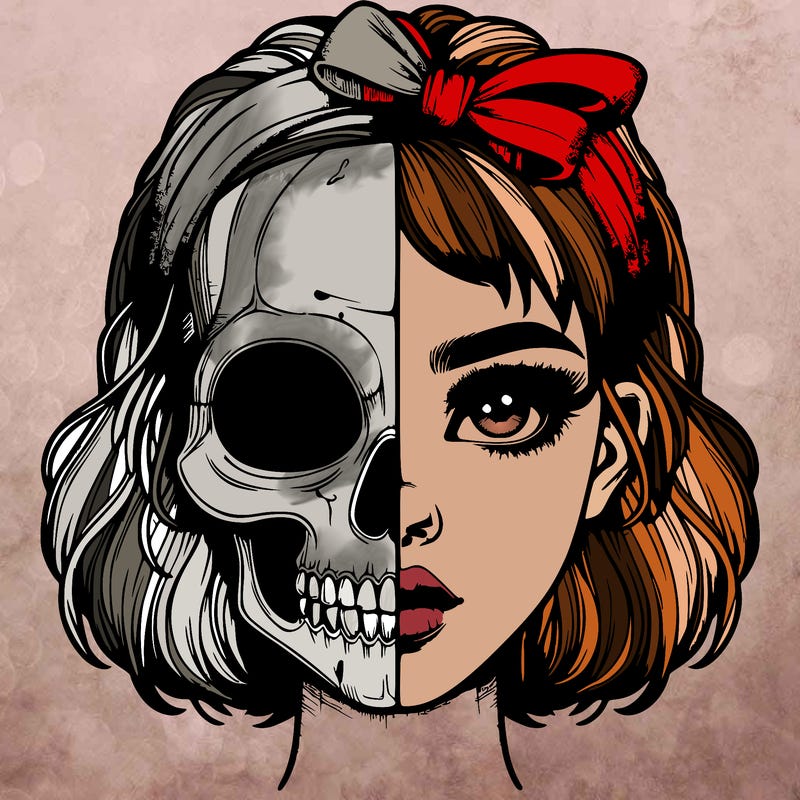 realistic girl with half skull mask