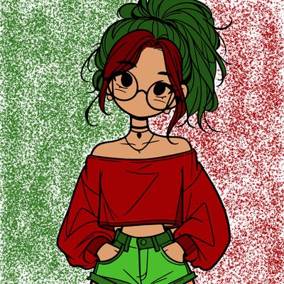 girl with a messy ponytail glasses a baggy crop top and jean shorts