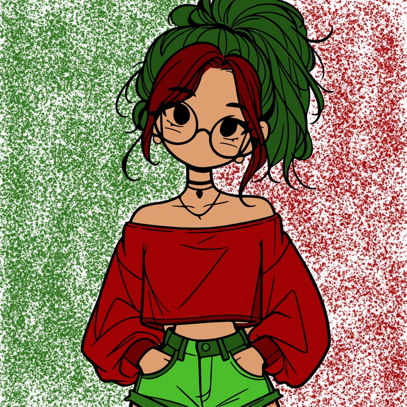 girl with a messy ponytail glasses a baggy crop top and jean shorts