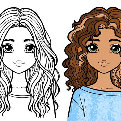 two realistic girls one with wavy hair and one with curly hair