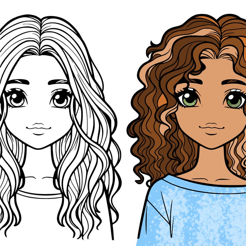two realistic girls one with wavy hair and one with curly hair