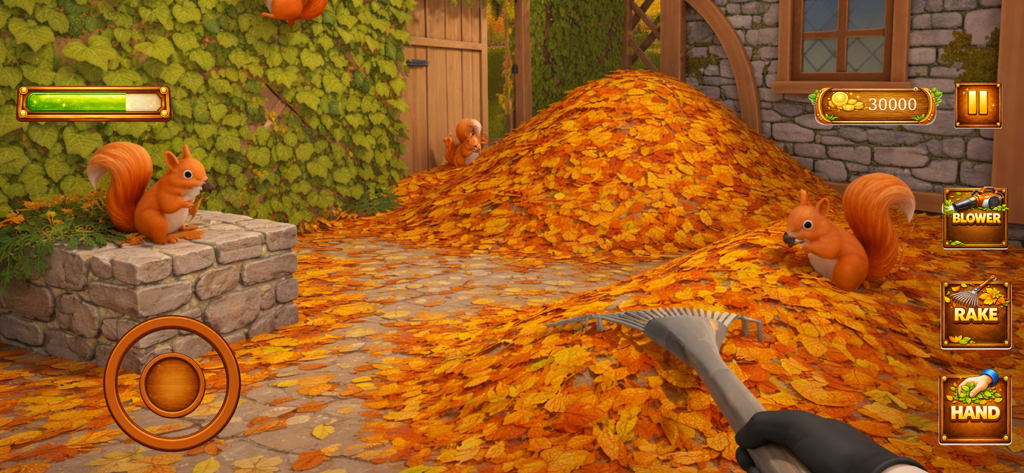 Critters Leaf Clean It Alone - Barriendo hojas de otoño en un acogedor jardín con ardillas