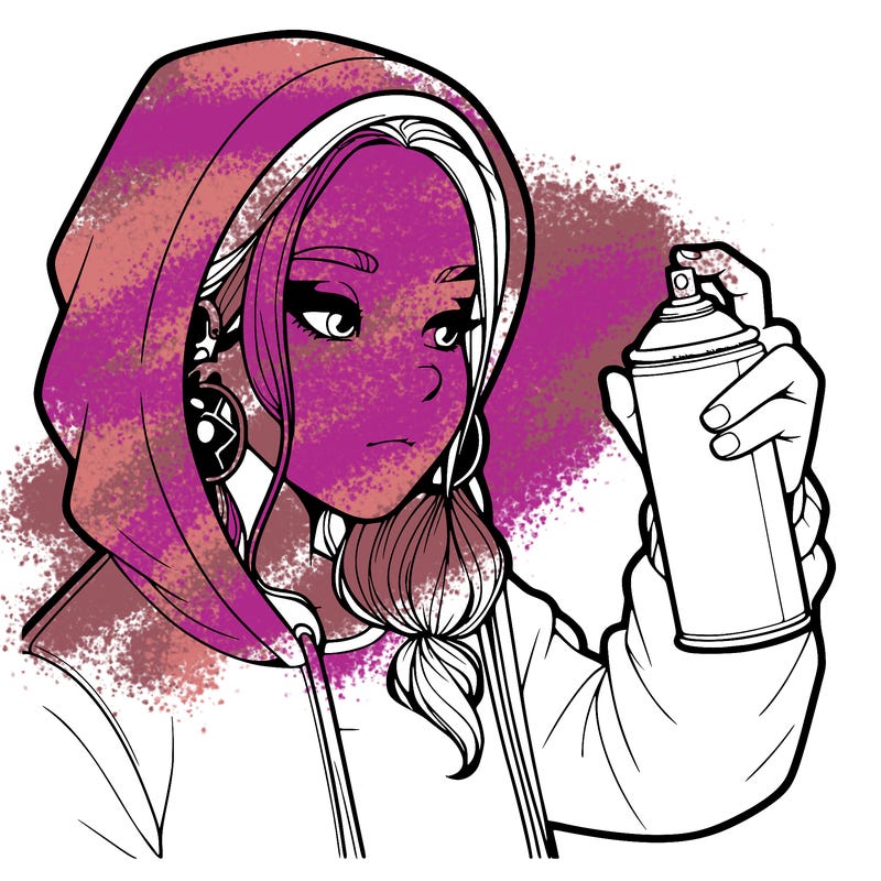 a realistic girl, spray painting